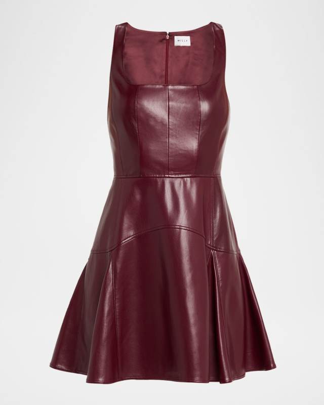 Square-Neck Vegan Leather Mini Dress